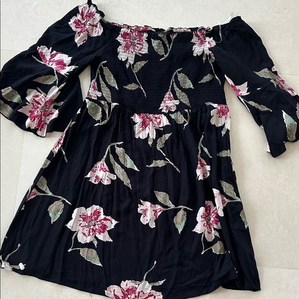 Feathers Black Floral Off-Shoulder Dress